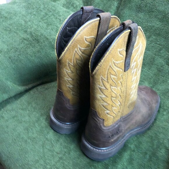 Ariat WorkHog Men's Western Pull-On Work Boots Square Toe Brown H₂O EH - Picture 14 of 16